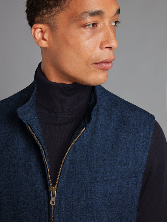 Zip Up Gilet - Denim Blue Drago Flannel