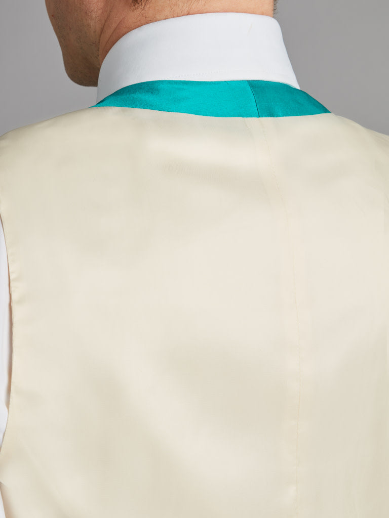 Double Breasted Silk Waistcoat With Piping - Jade Green