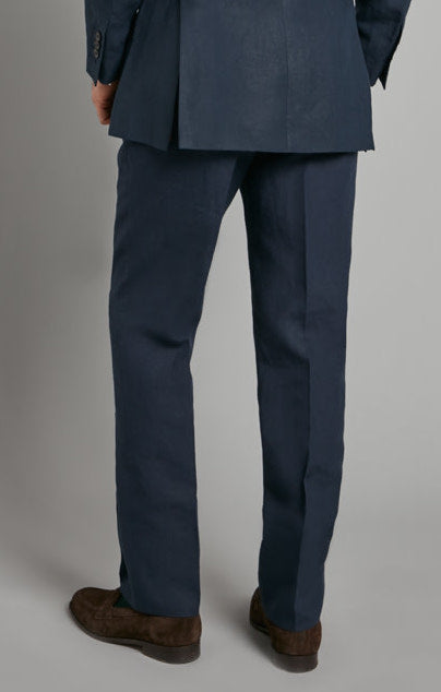 Pimlico Linen Flat Front Trousers - Dark Navy