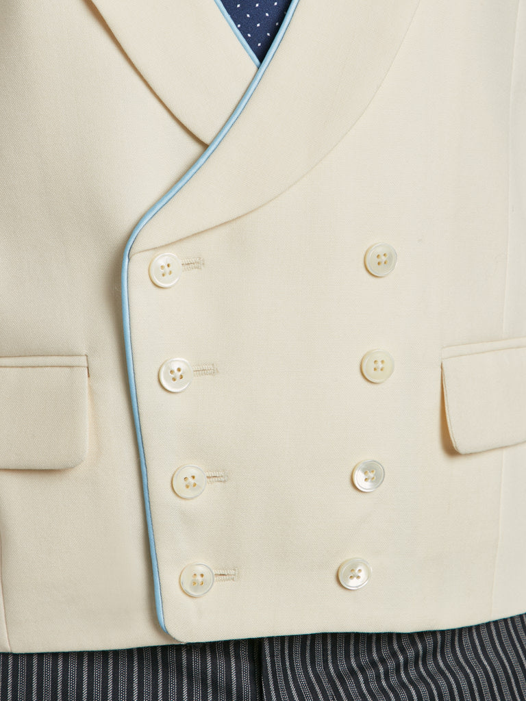 Double Breasted Wool Waistcoat With Piping - Cream