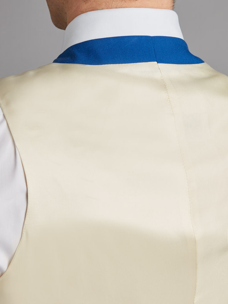 Single Breasted Wool Waistcoat With Piping - Royal Blue