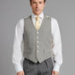 Single Breasted Linen Vest With Piping - Grey