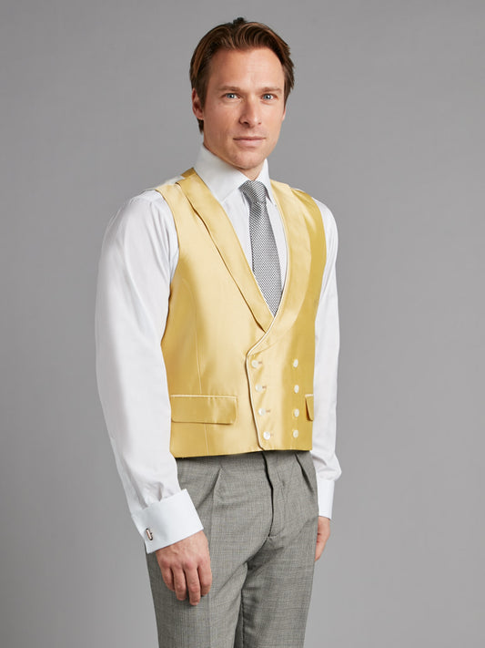 Double Breasted Silk Waistcoat With Piping - Yellow