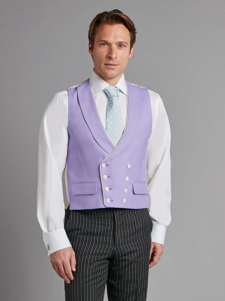 Double Breasted Wool Waistcoat With Piping - Mauve