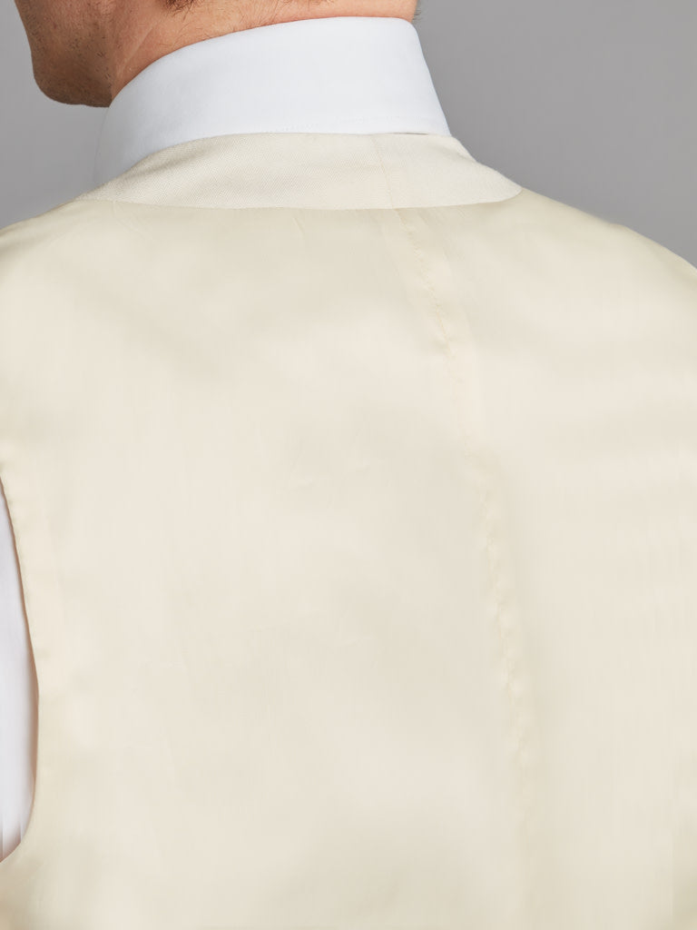 Double Breasted Wool Waistcoat With Piping - Cream