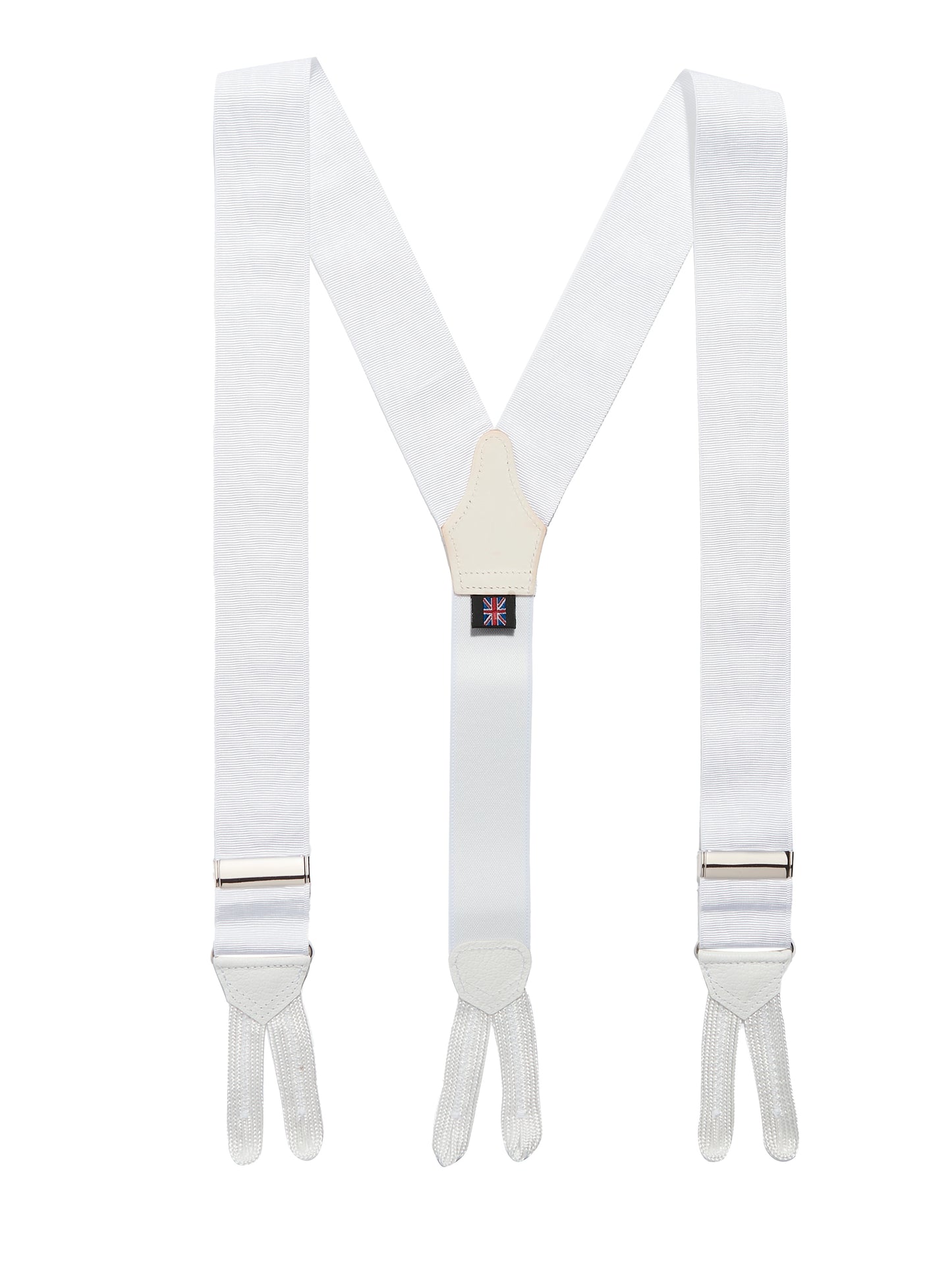 Moire Silk Suspenders - White