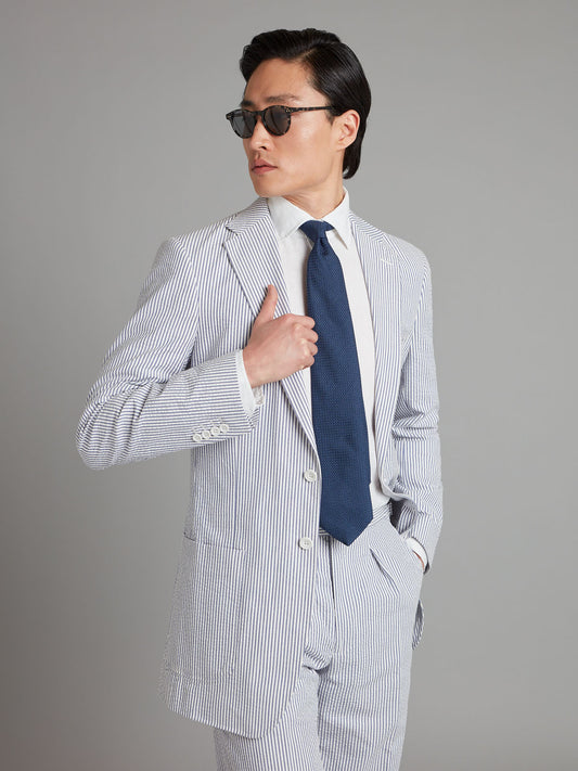 Unstructured Seersucker Suit - Navy/White Stripe