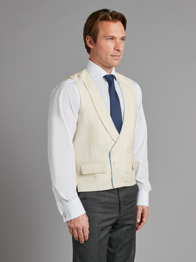 Double Breasted Wool Waistcoat With Piping - Cream