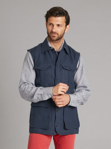 Hemingway Linen Gilet - Navy