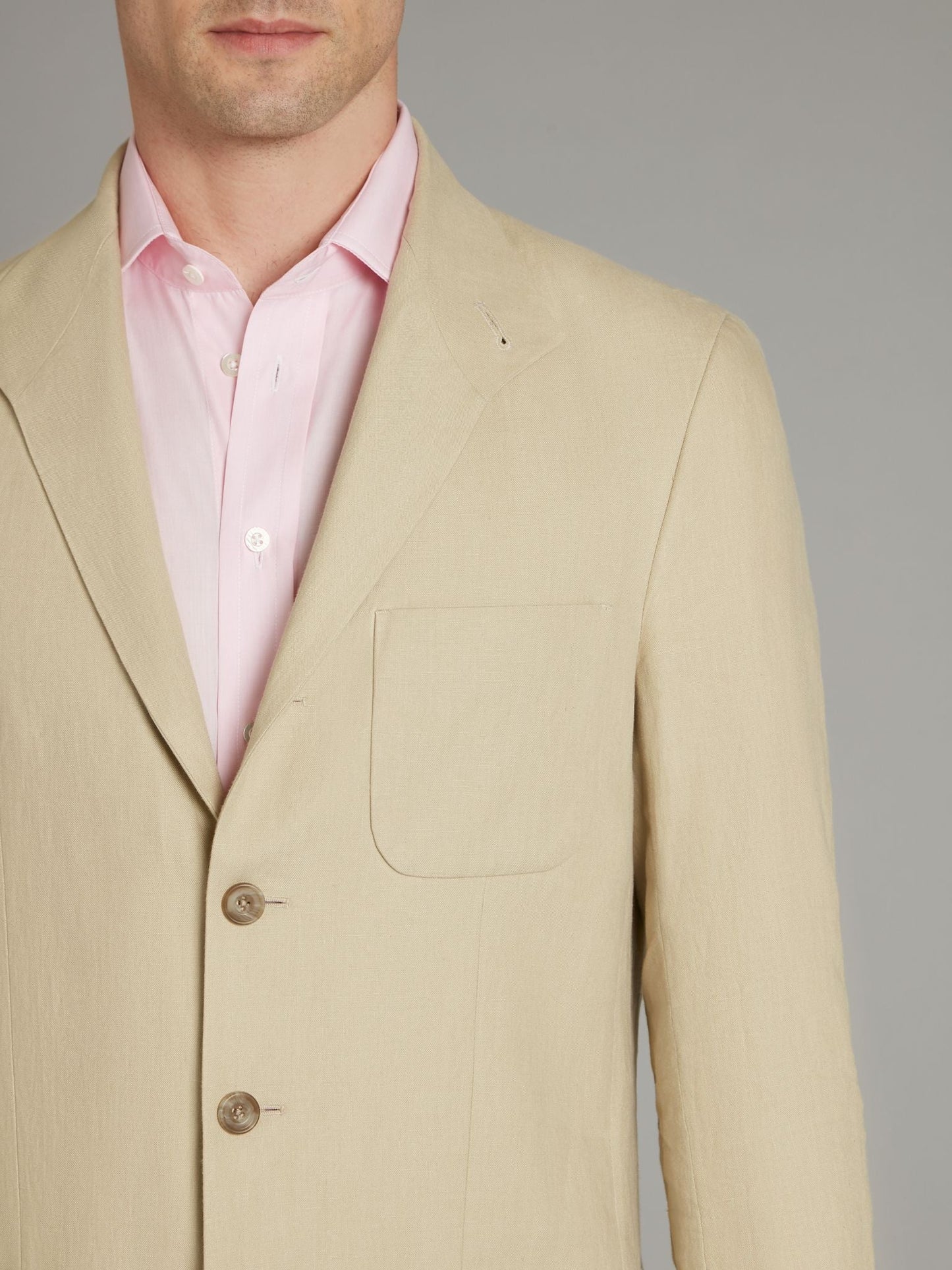 Mandarin Collar Linen Jacket - Sand