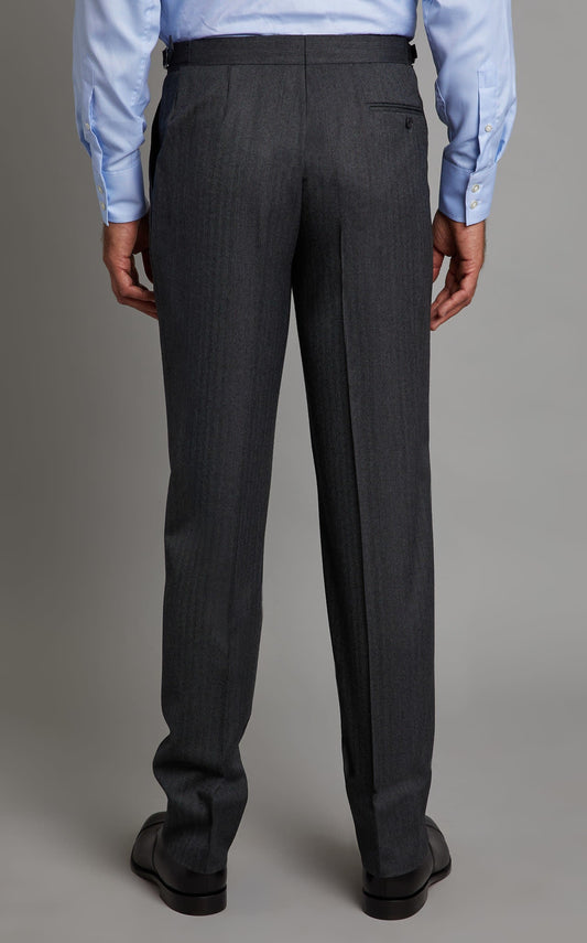 Pleated Suit Trousers - Grey Herringbone