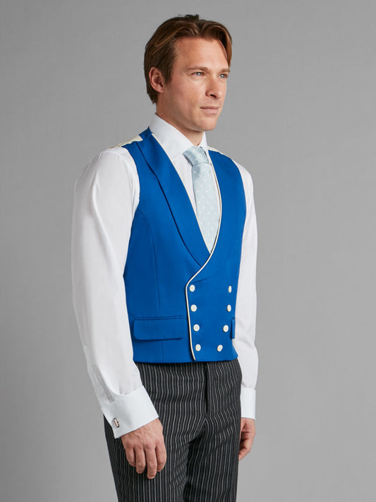 Double Breasted Wool Vest With Piping - Royal Blue