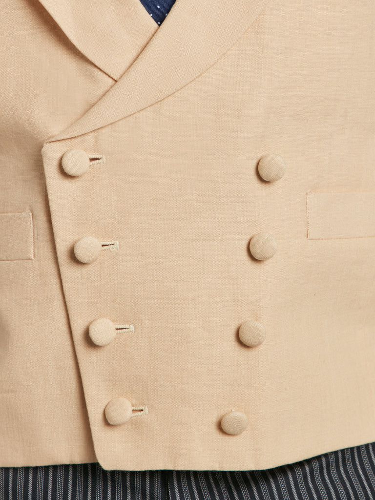 Double Breasted Linen Vest - Beige