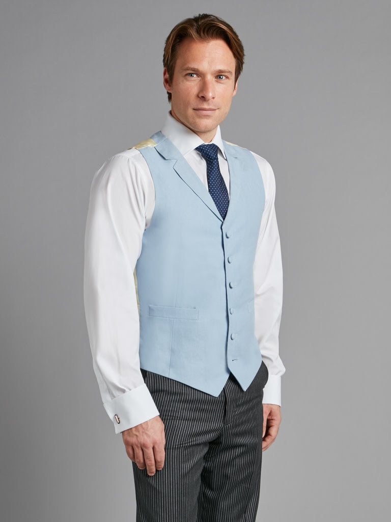 Single Breasted Linen Waistcoat - Pale Blue