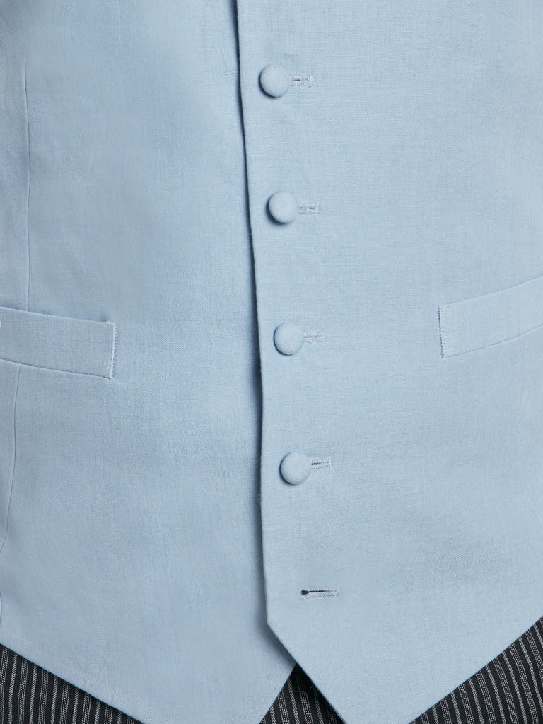 Single Breasted Linen Waistcoat - Pale Blue