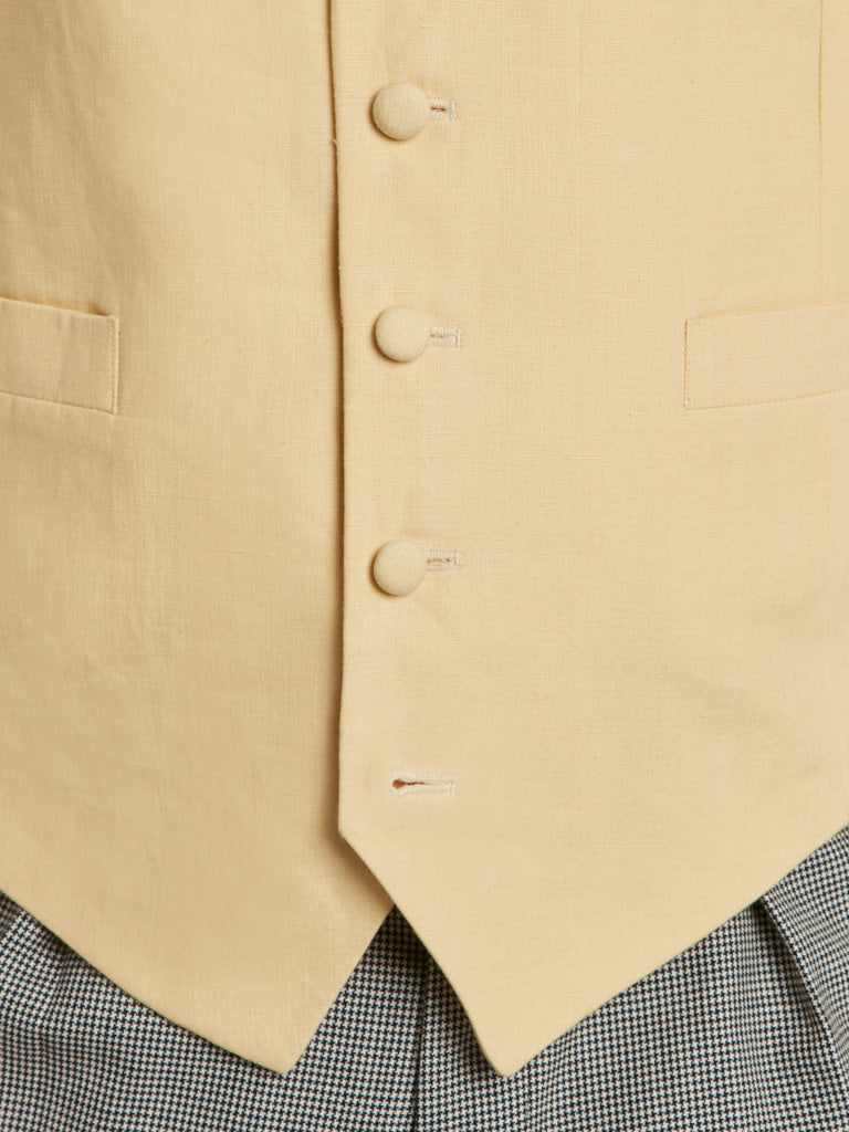 Single Breasted Linen Vest - Yellow