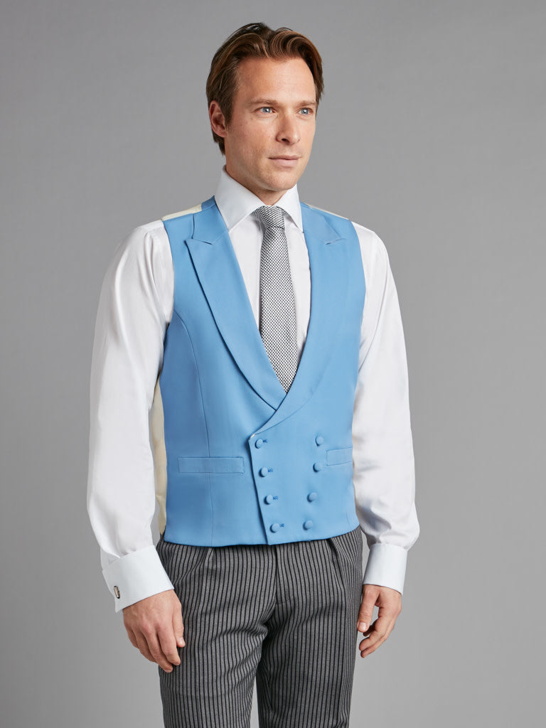 Double Breasted Wool Vest - Mid Blue