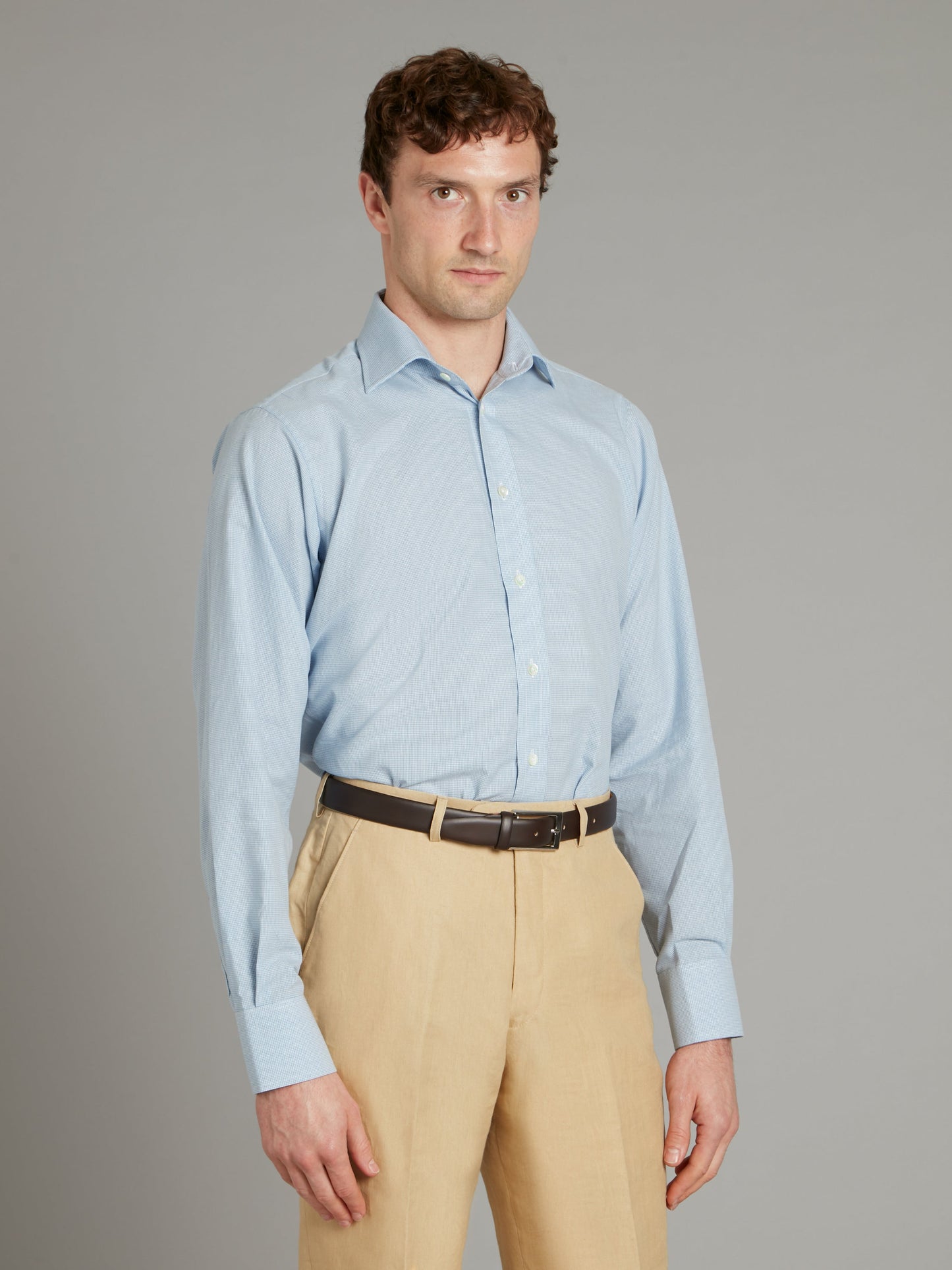 Linen shirt - Puppytooth Light Blue