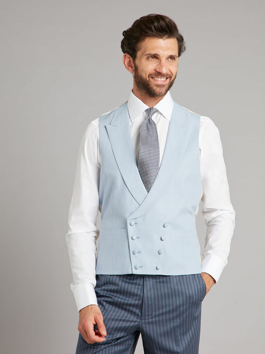 Double Breasted Linen Waistcoat - Pale Blue