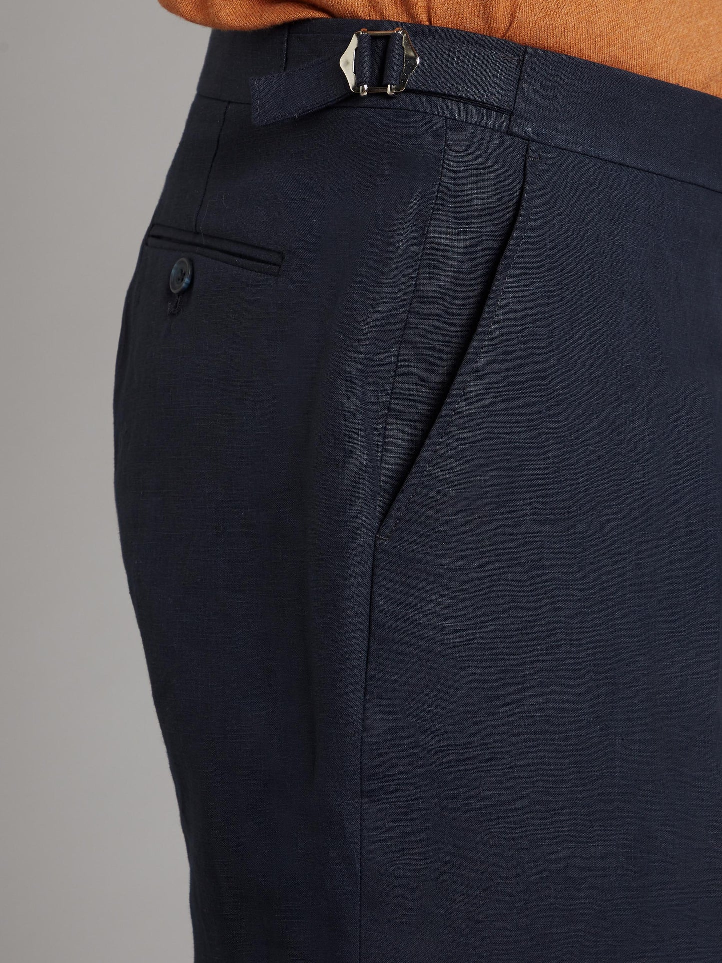 Flat Front Trousers - Navy Linen