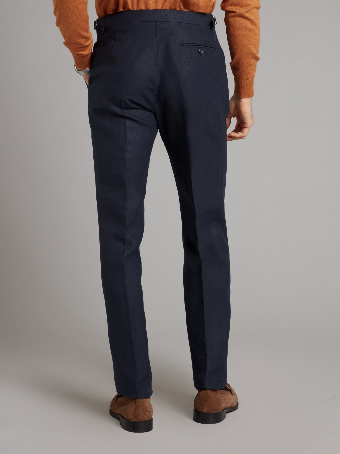 Flat Front Trousers - Navy Linen