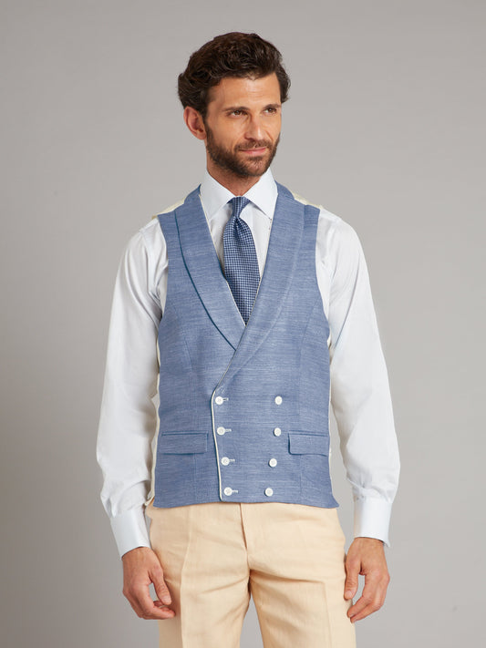 Double Breasted Waistcoat Woven Silk - Denim