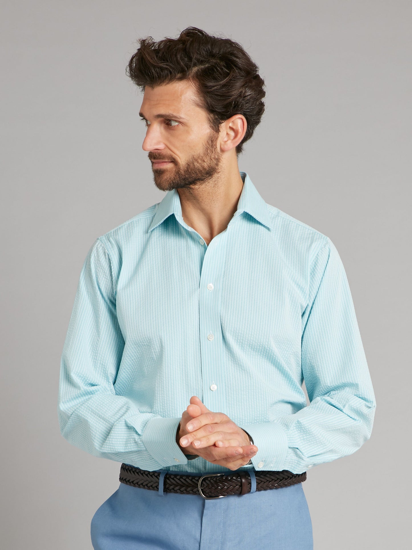 Regular Fit shirt - Seersucker Turquoise