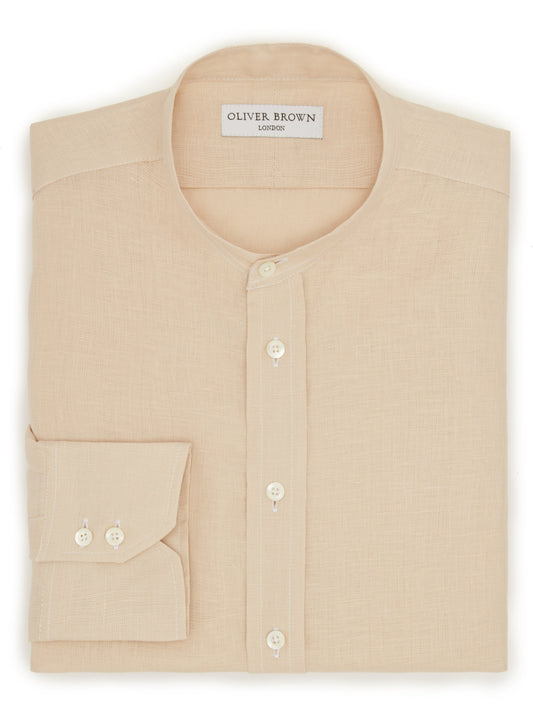 Collarless Linen Shirt - Sand