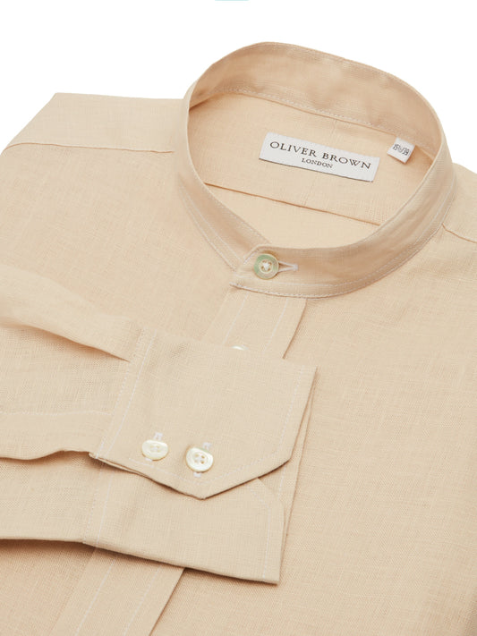 Collarless Linen Shirt - Sand