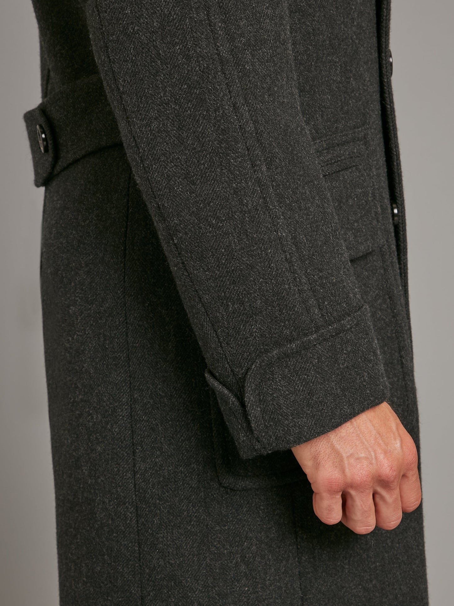 Double Breasted Herringbone Greatcoat - Charcoal