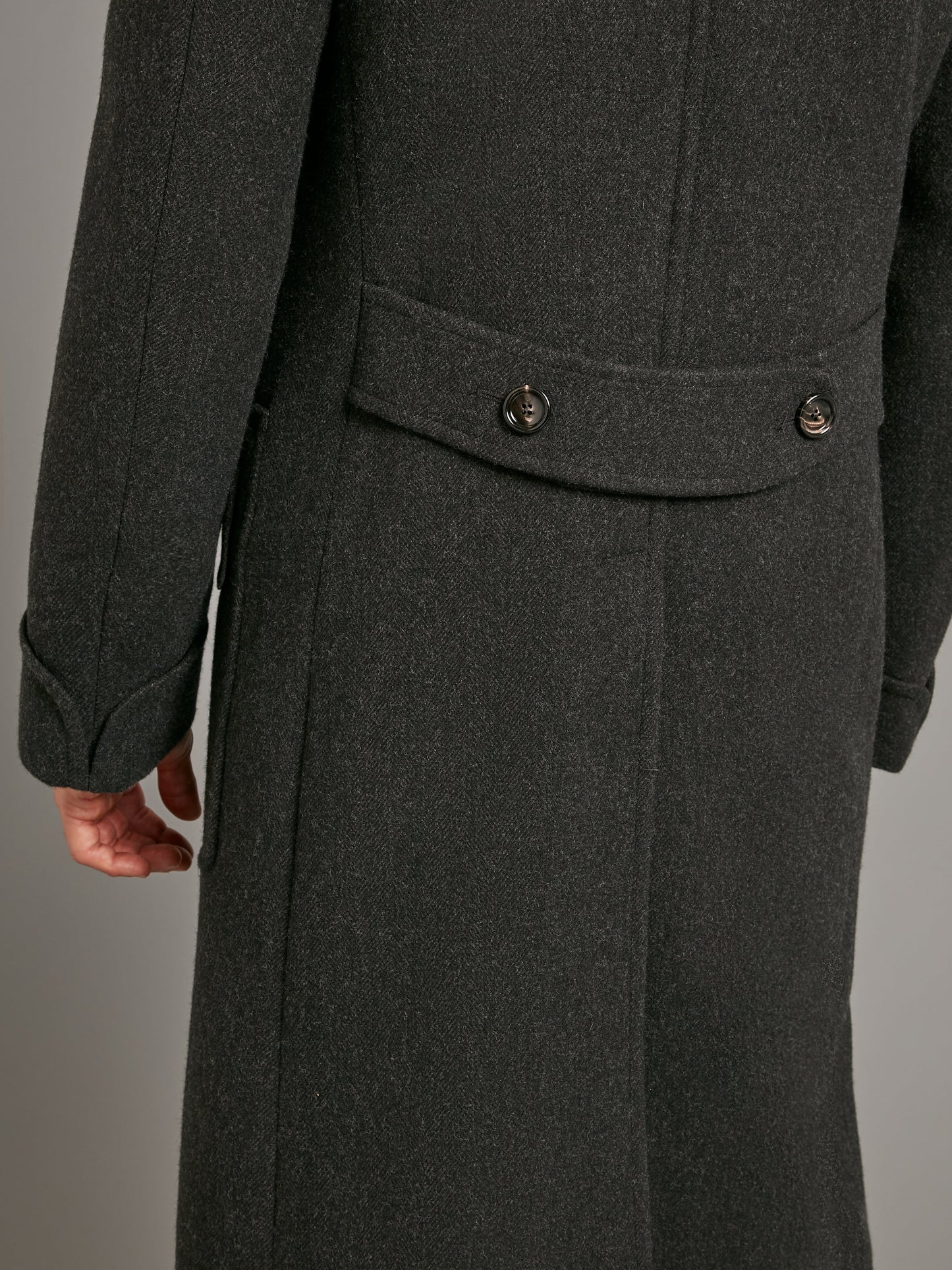 Double Breasted Herringbone Greatcoat - Charcoal