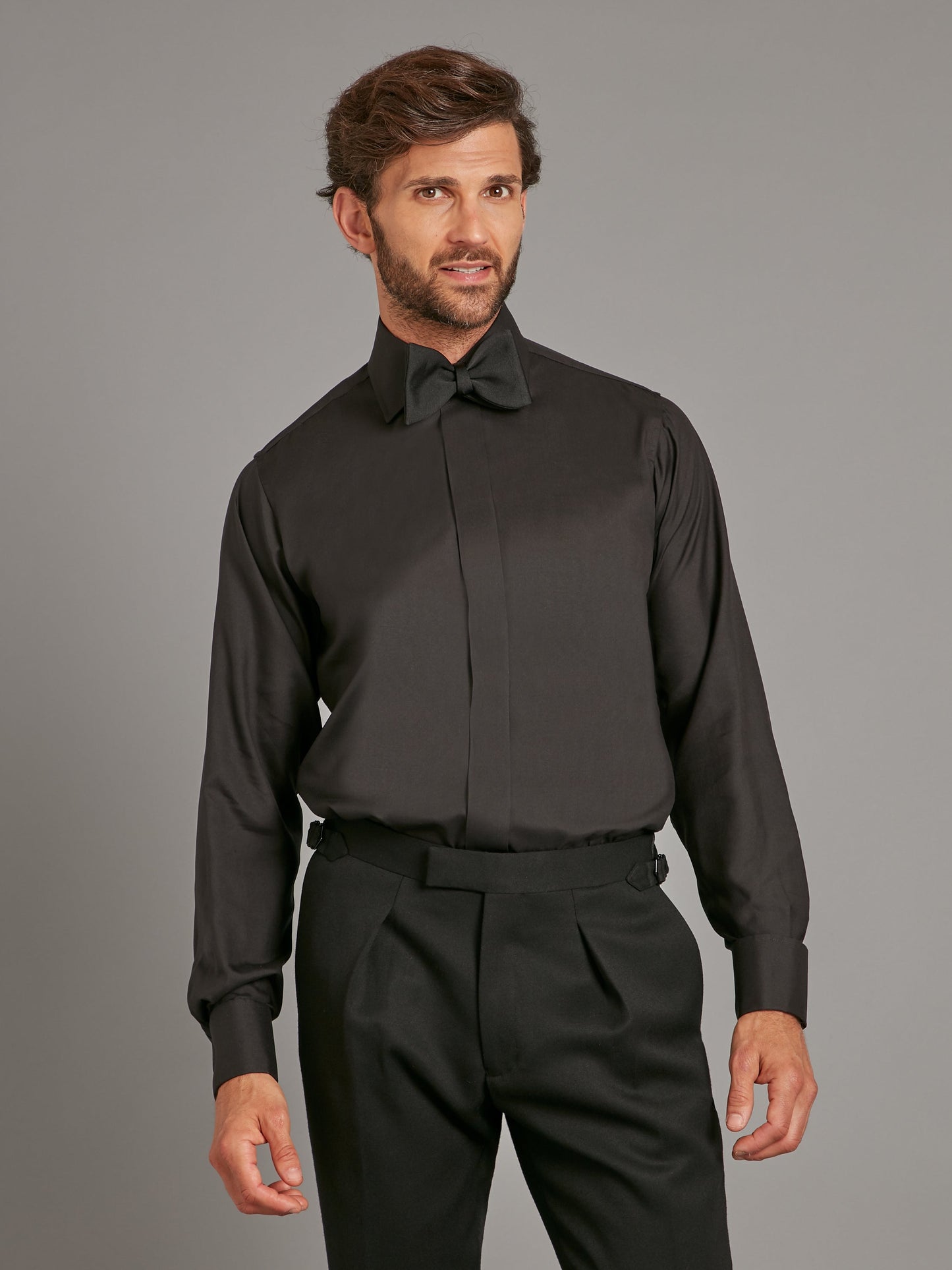 Silk Shirt Covered Placket - Black