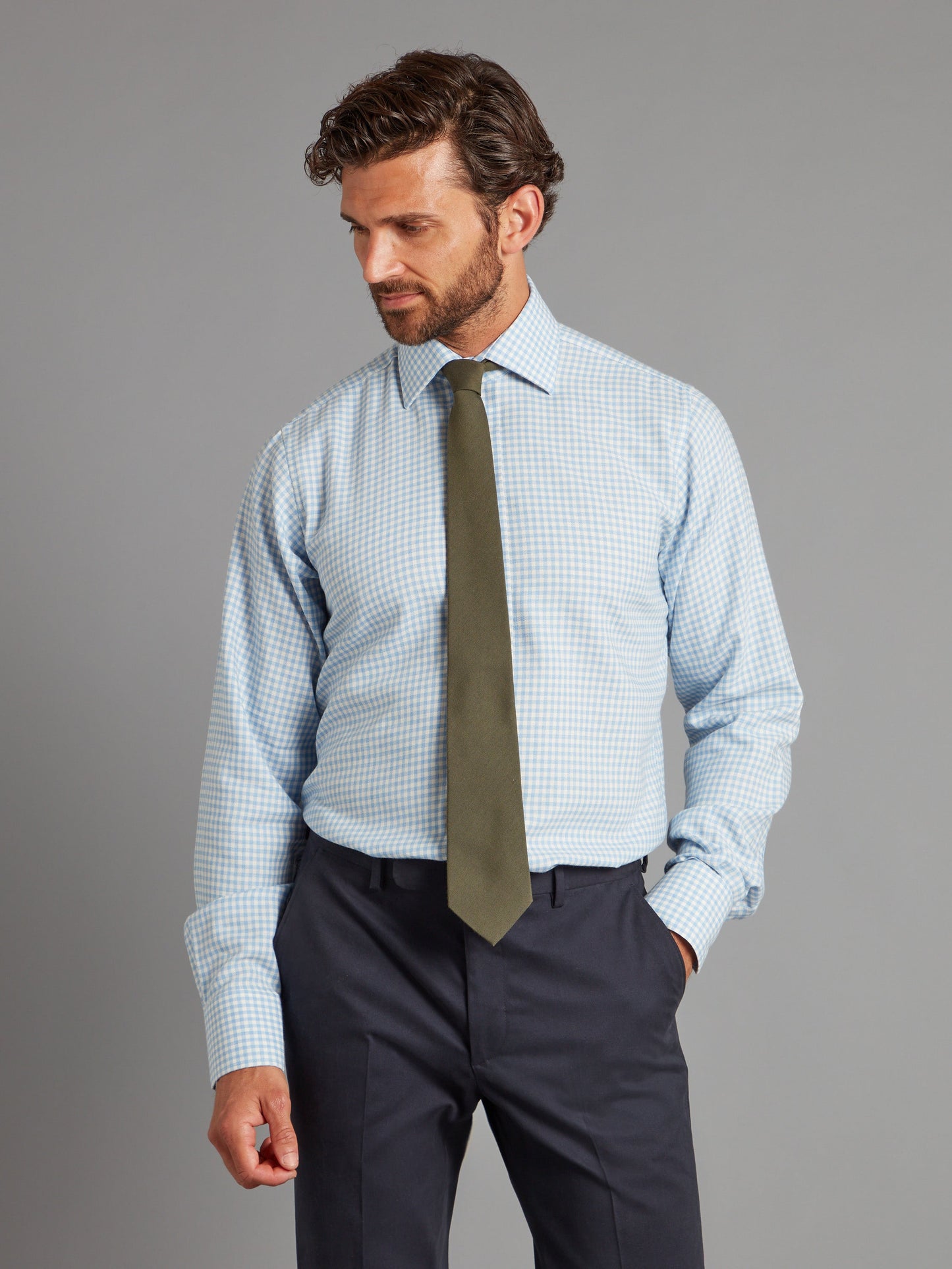 Cashmere Blend Gingham Shirt - Sky