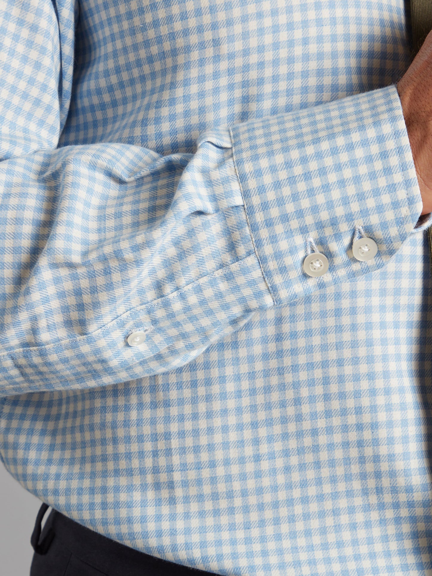 Cashmere Blend Gingham Shirt - Sky