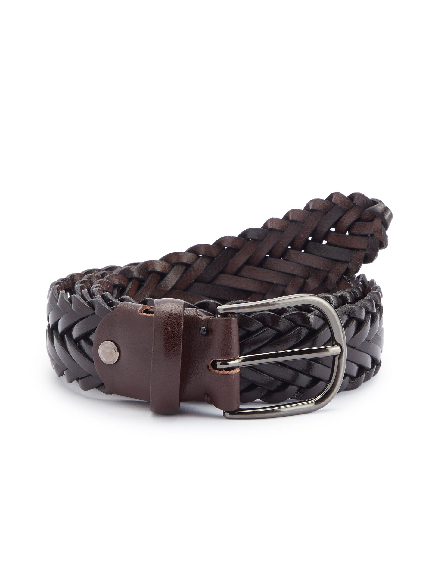 Woven Leather Belt - Brown