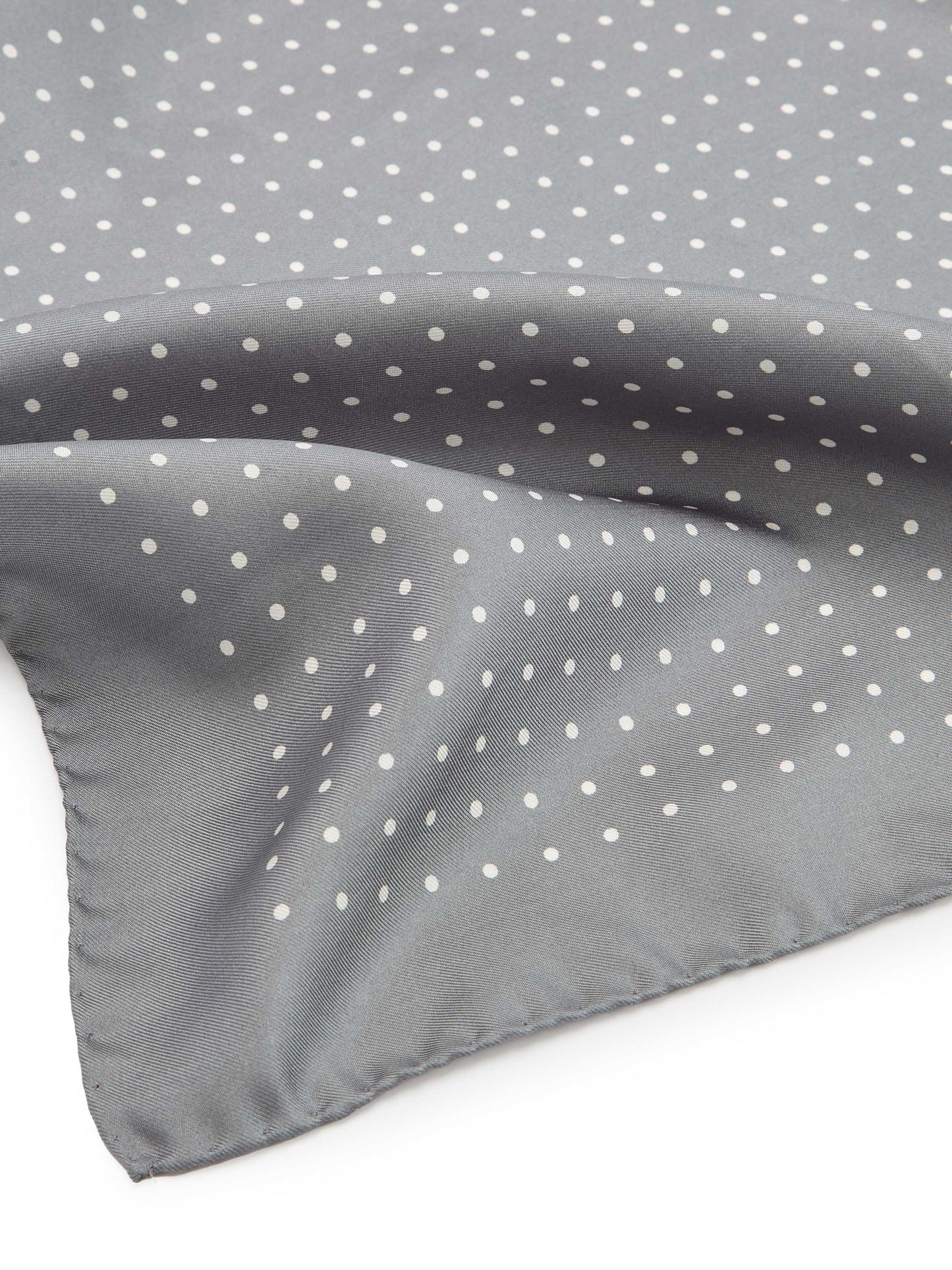 Polka Dot Silk Pocket Square - Grey/White