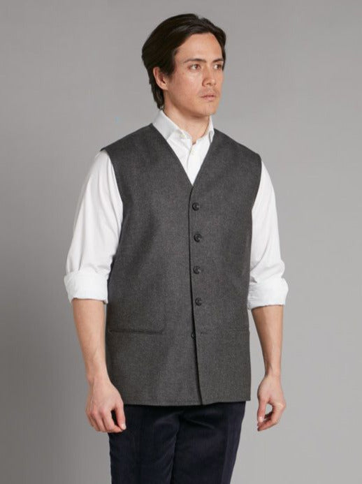 Collarless Gilet - Grey Cashmere Blend