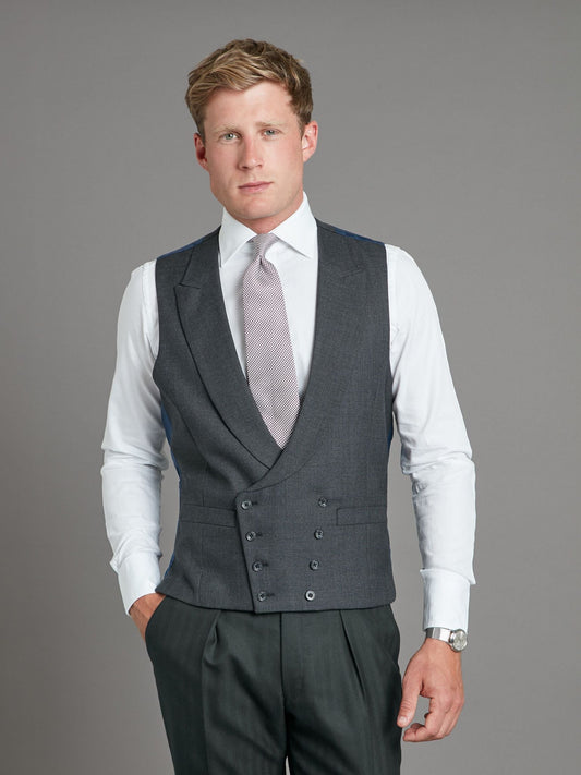 Double Breasted Vest - Plain Grey Wool