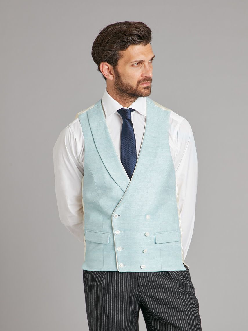 Double Breasted Vest Woven Silk - Glacier