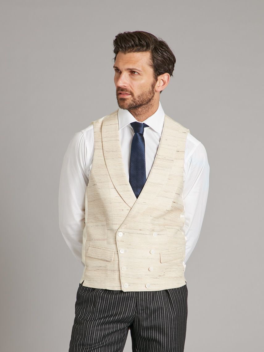 Double Breasted Vest Woven Silk - Natural