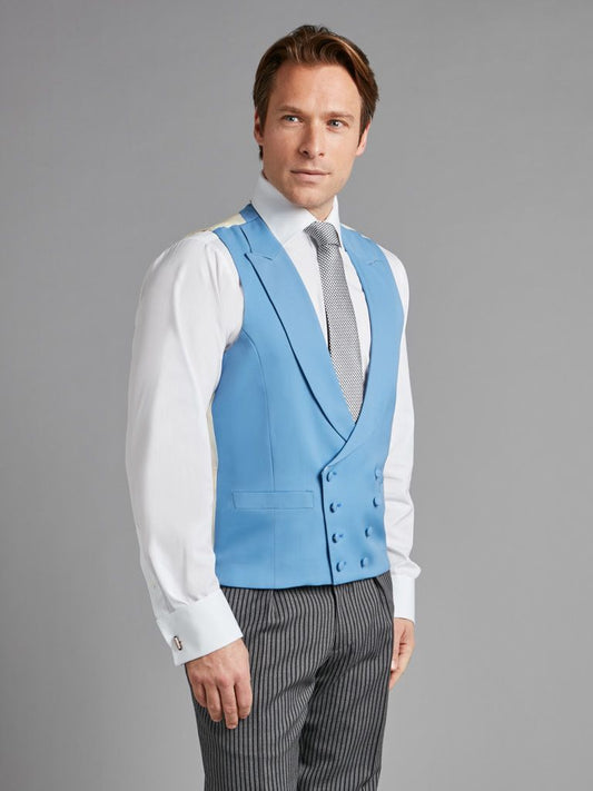 Double Breasted Wool Waistcoat - Mid Blue