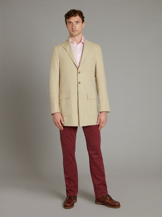 Mandarin Collar Linen Jacket - Sand