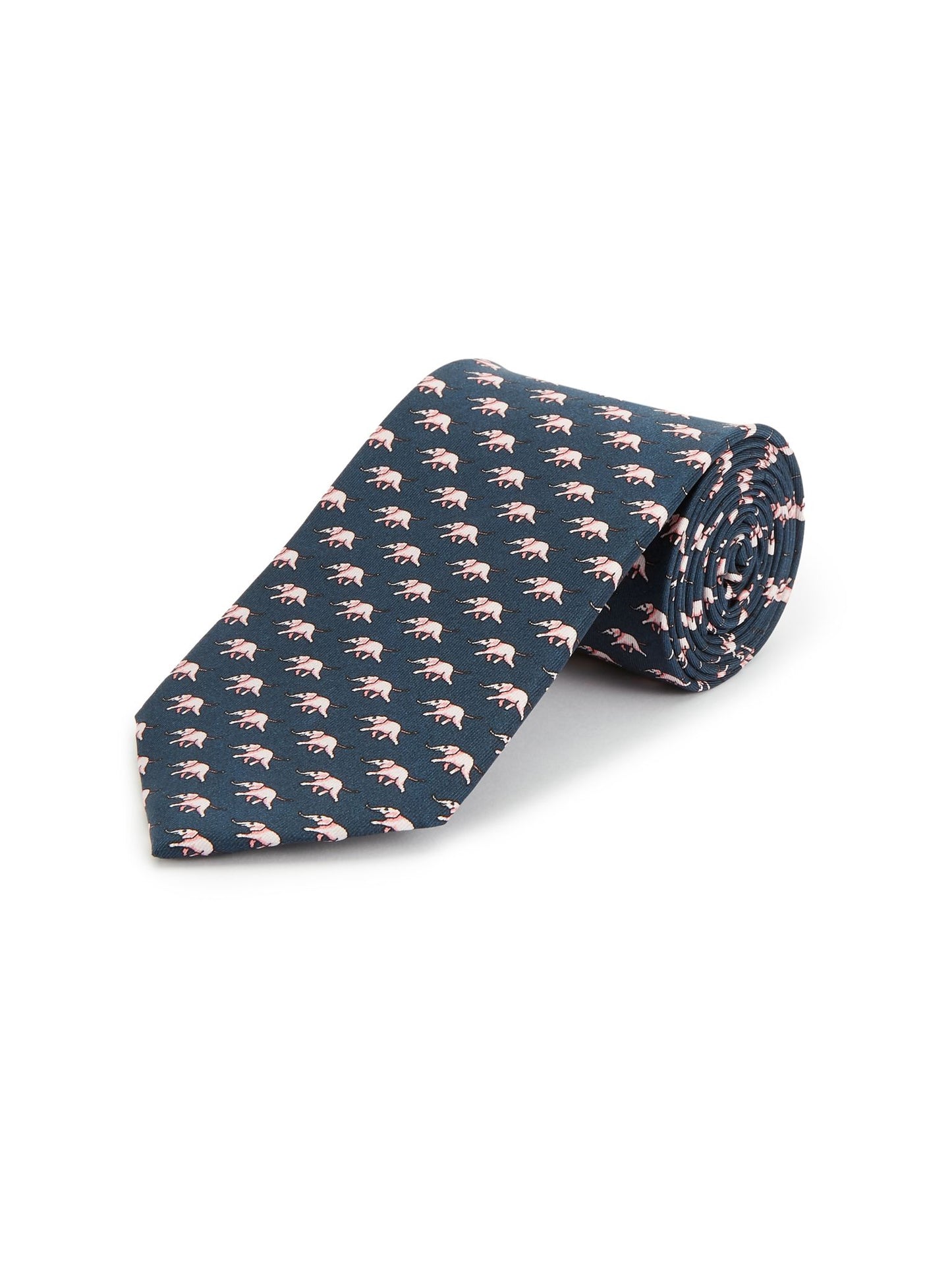 Pure Silk Elephant Tie - Navy/Pink