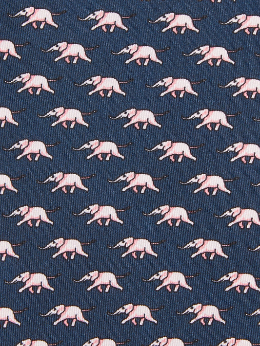 Pure Silk Elephant Tie - Navy/Pink