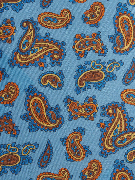 Pure Silk Paisley Print Tie - Blue