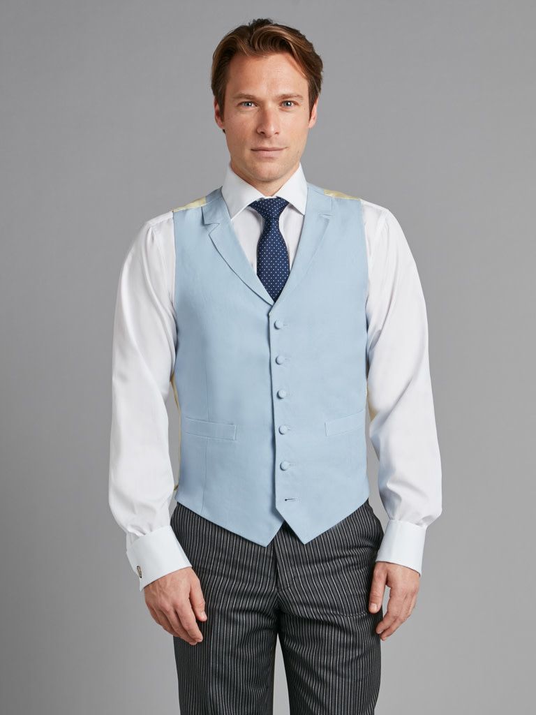 Single Breasted Linen Waistcoat - Pale Blue