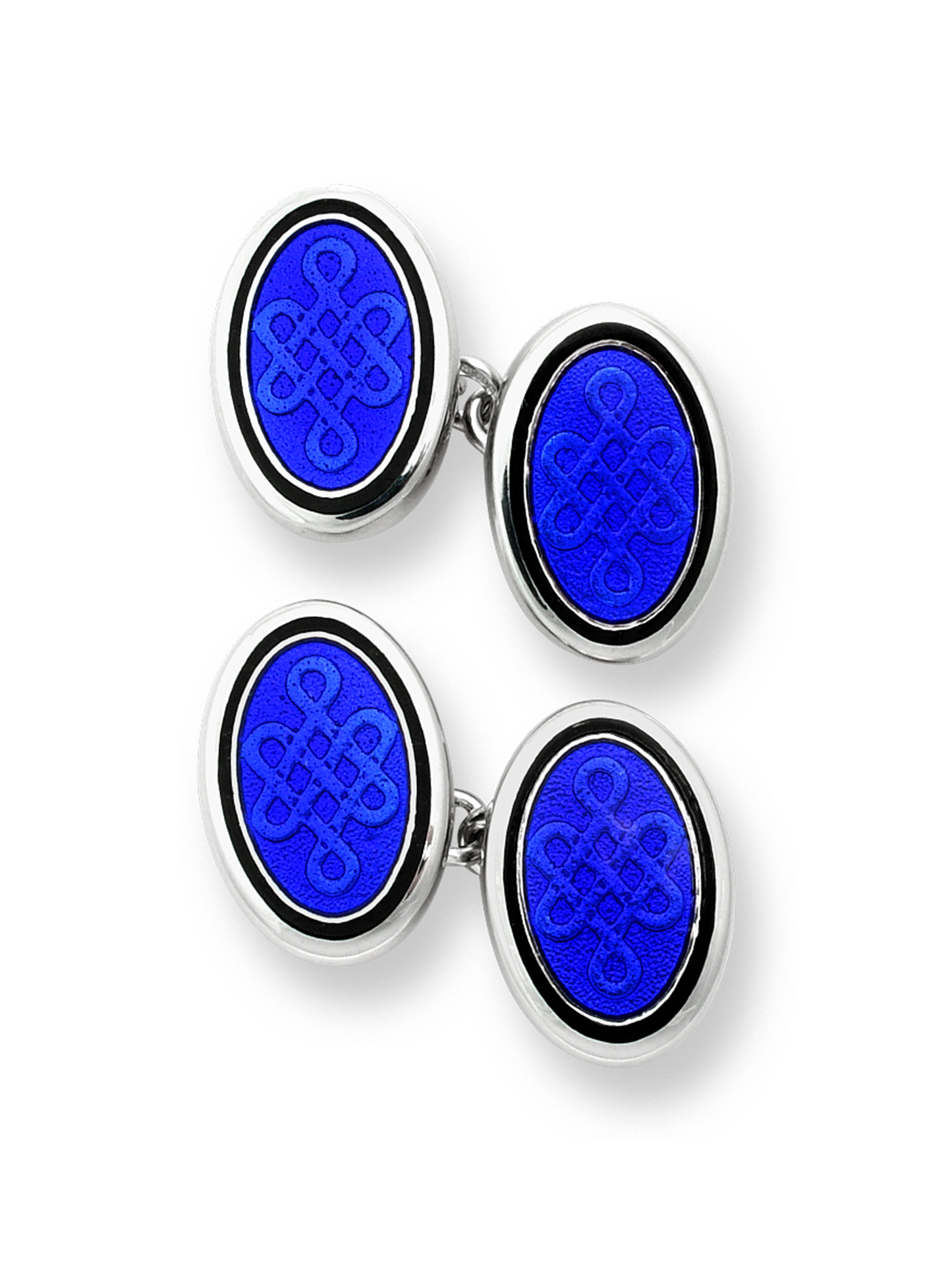 Sterling Silver Chain Link Cufflinks - Oval Blue