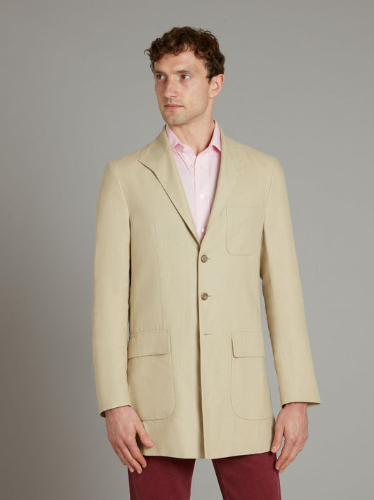 Mandarin Collar Linen Jacket - Sand