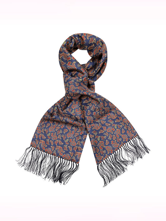 Wool & Silk Scarf, Paisley - Navy