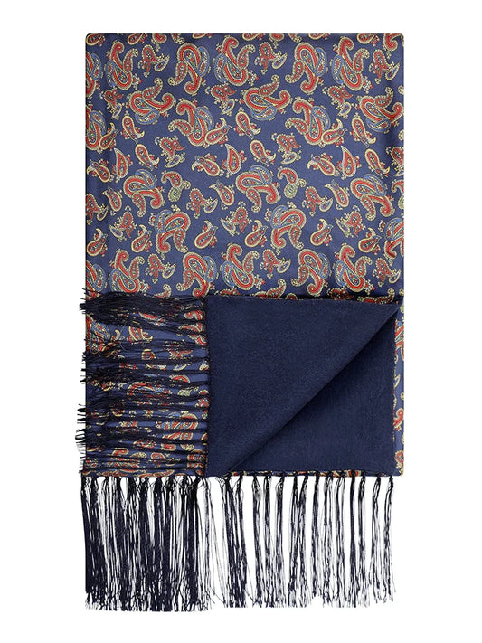 Wool & Silk Scarf, Paisley - Navy